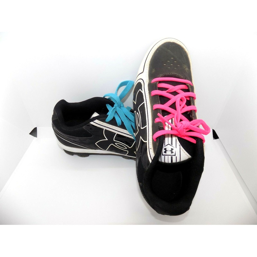 Under Armour Womens Softball Cleats Black White Blue Pink Laces Size 7